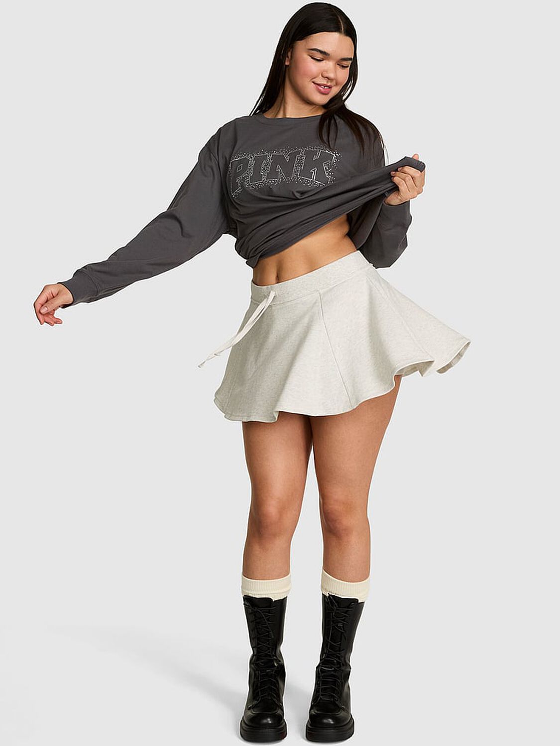 vs Pink Campus Terry&trade; Flirty Skort Snow Heather 1 of 3 