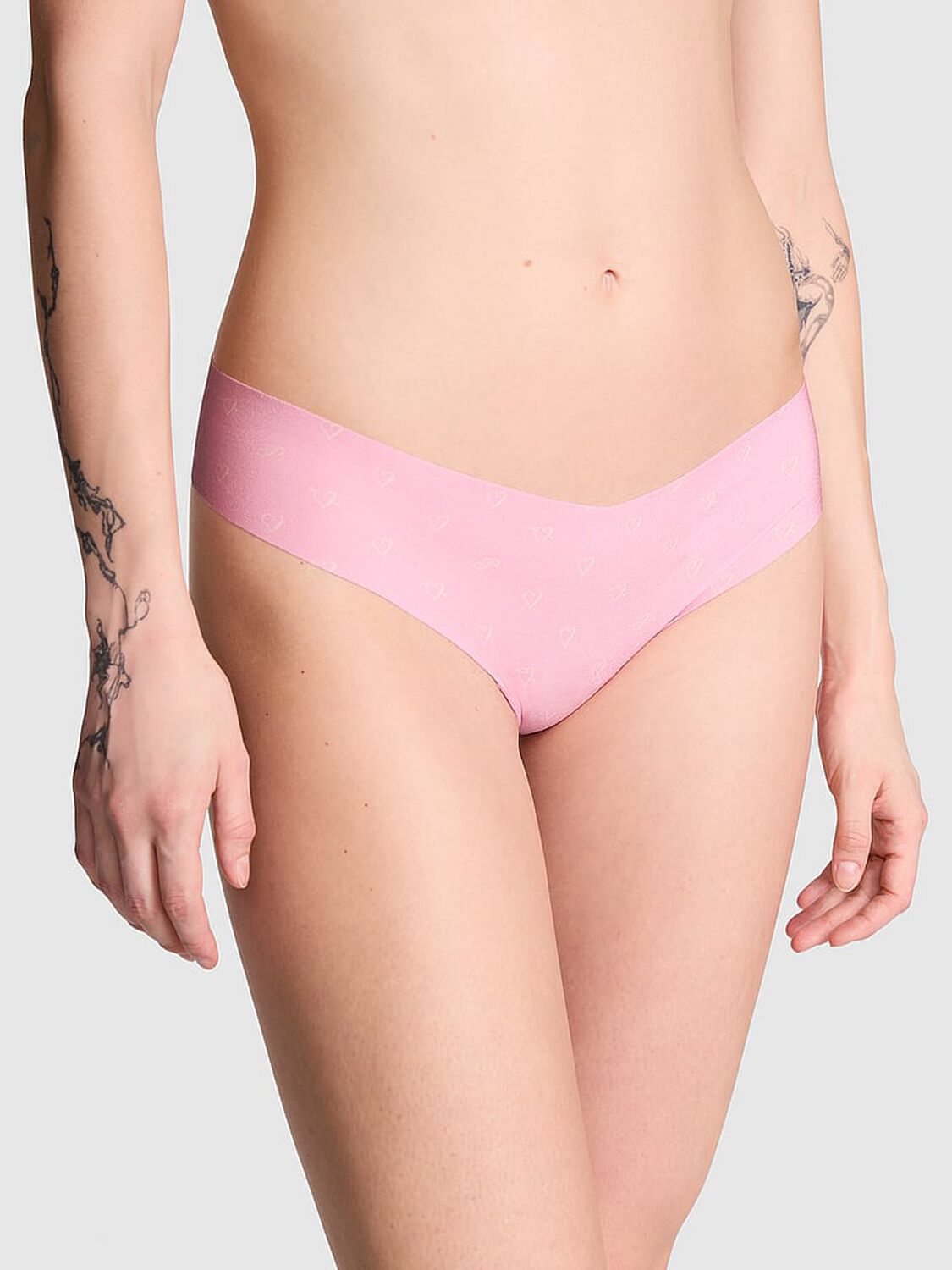 vs Pink No-Show Thong Panty Petal Pink Heart Print 1 of 3 