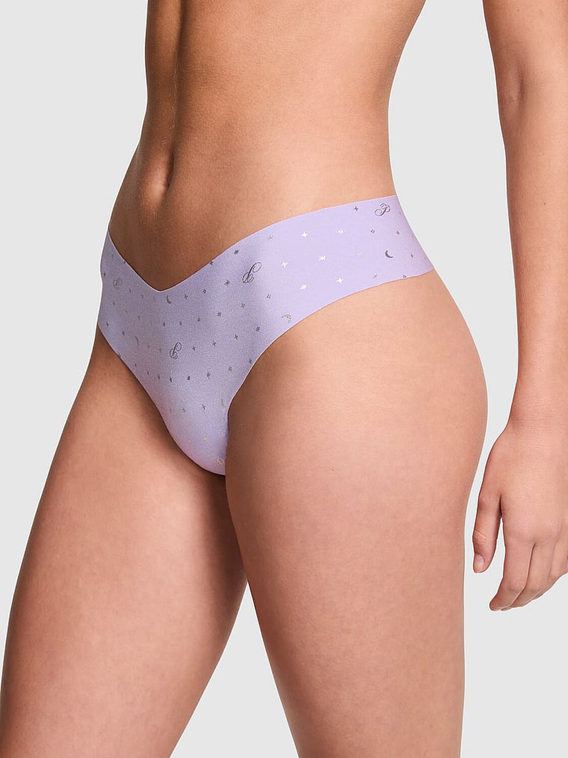 vs Pink No-Show Thong Panty Purple Cloud Logo Dot Print 1 of 3 