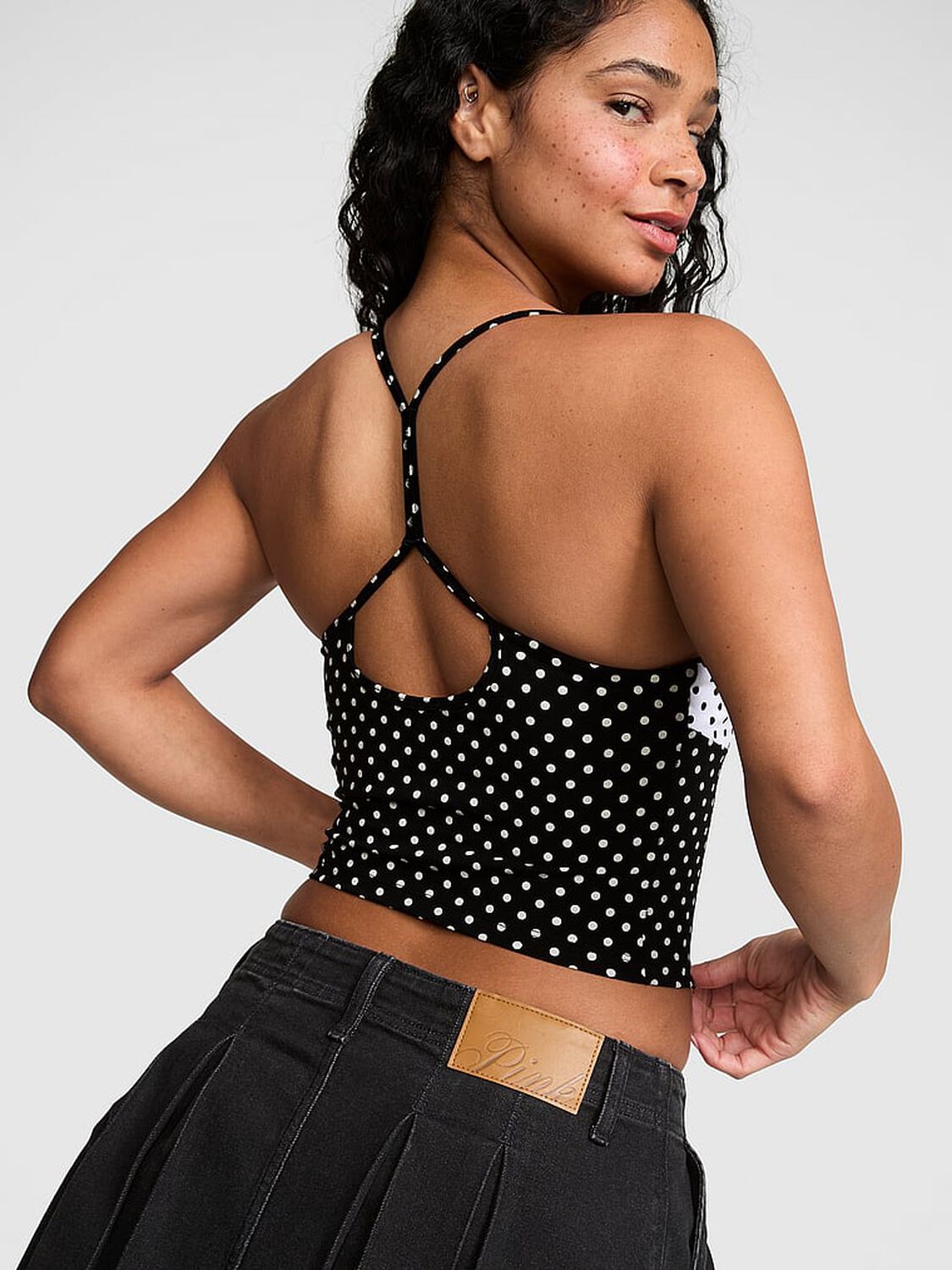 vs Pink All-Day Cotton&trade; Racerback Bra Tank Black And White Dots 2 of 3 