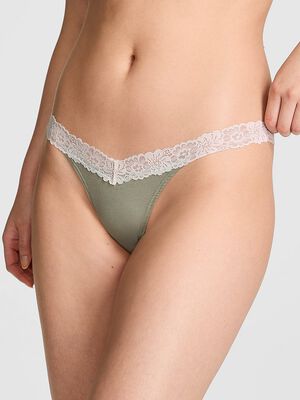 Cotton Lace-Trim Thong Panty