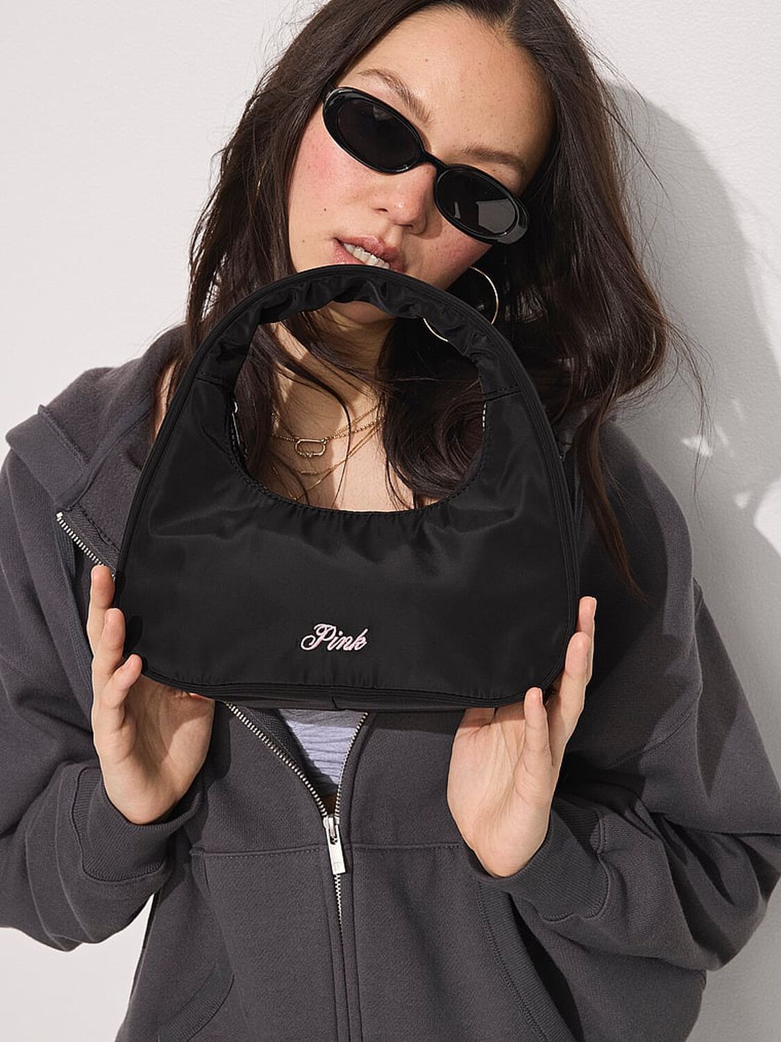 vs Pink Nylon Mini Hobo Bag Black 4 of 4 