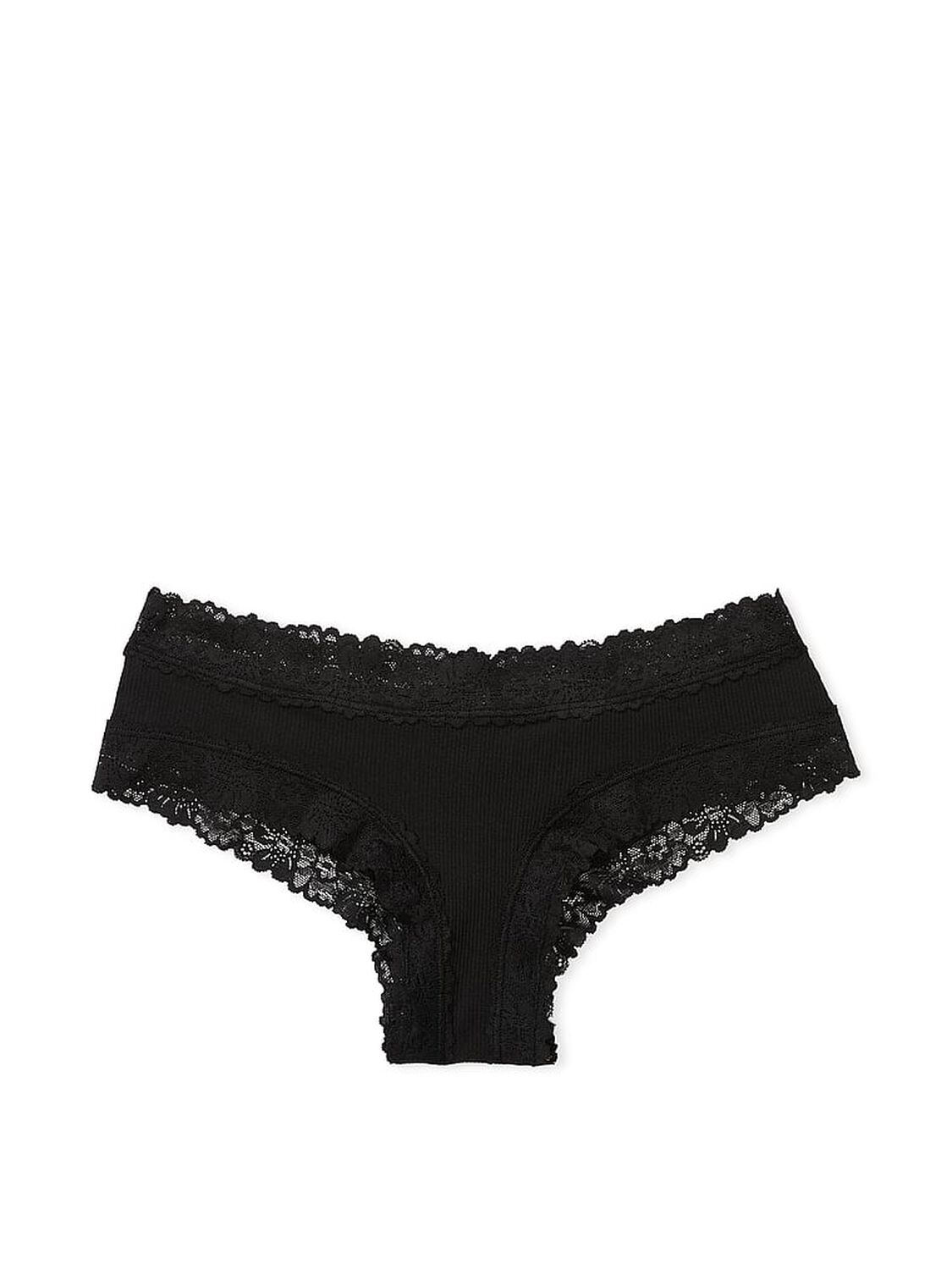 vs Pink Wink Lace-Trim Cheeky Panty Pure Black 3 of 3 