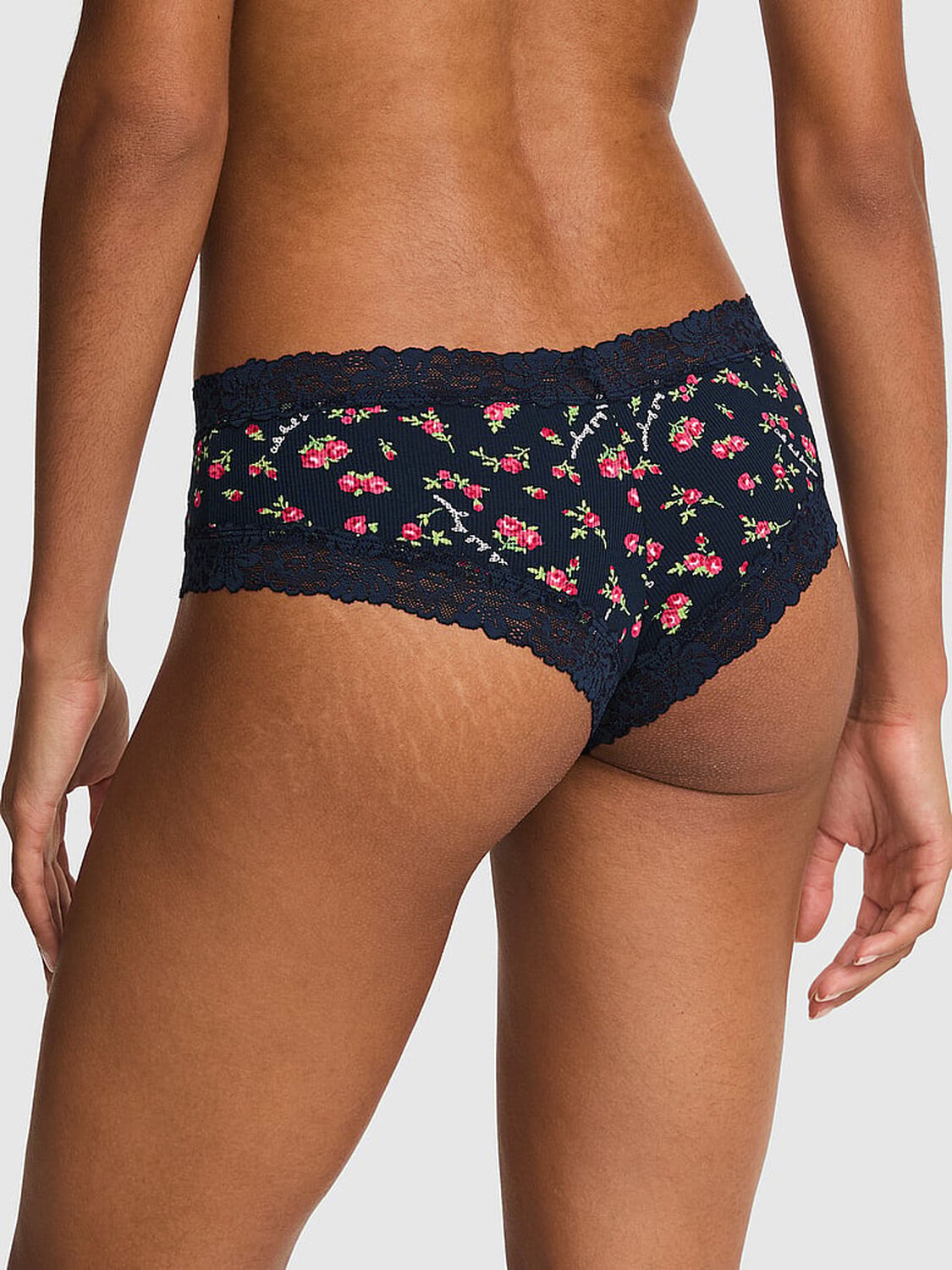 vs Pink PINK Wink&trade; Lace-Trim Cotton Cheeky Panty Noir Navy Cute But Dangerous Print 2 of 3 