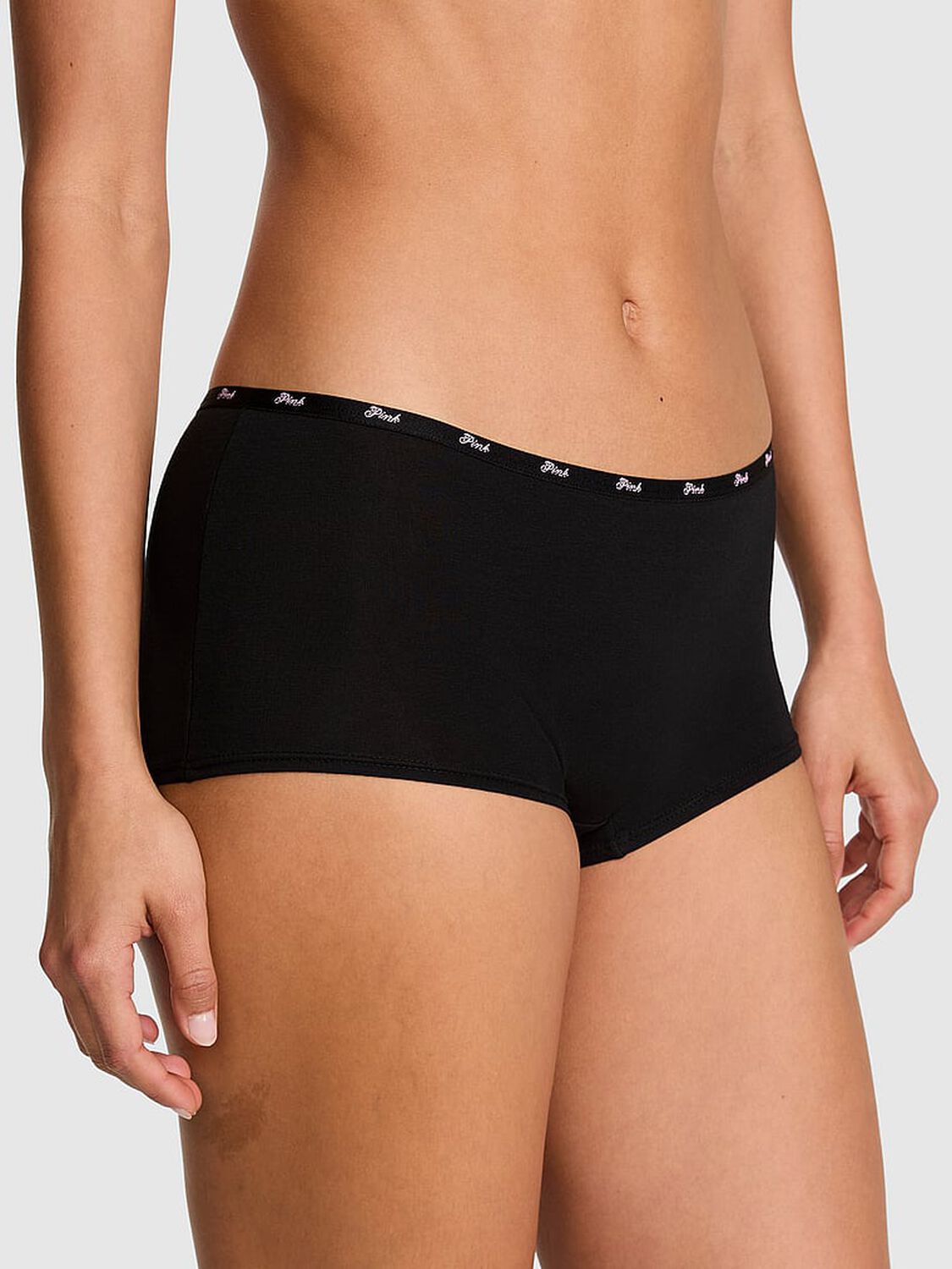vs Pink Logo Cotton Boyshort Panty Black 1 of 3 
