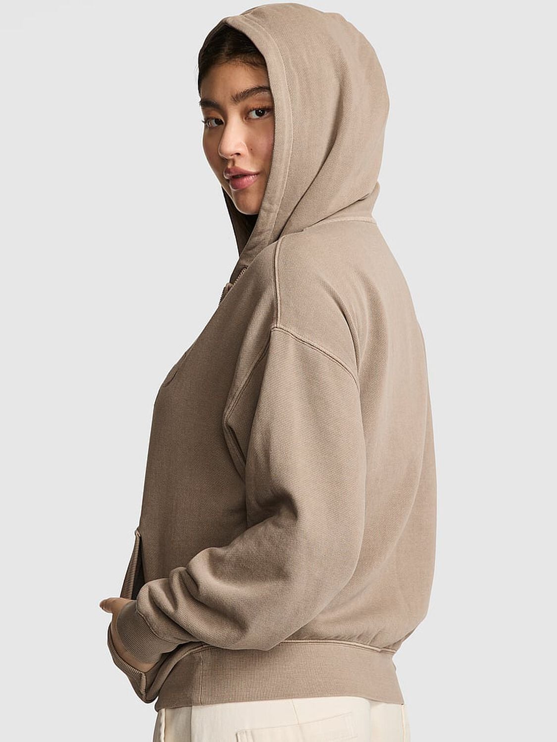 vs Pink Ivy Fleece Campus Half-Zip Hoodie Iced Coffee 2 of 2 