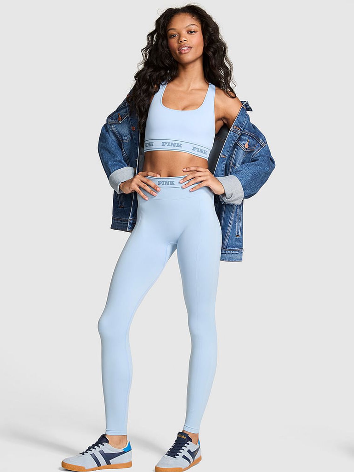 vs Pink Seamless Classic Logo Leggings Icy Blue Cc Lurex Bling 1 of 3 