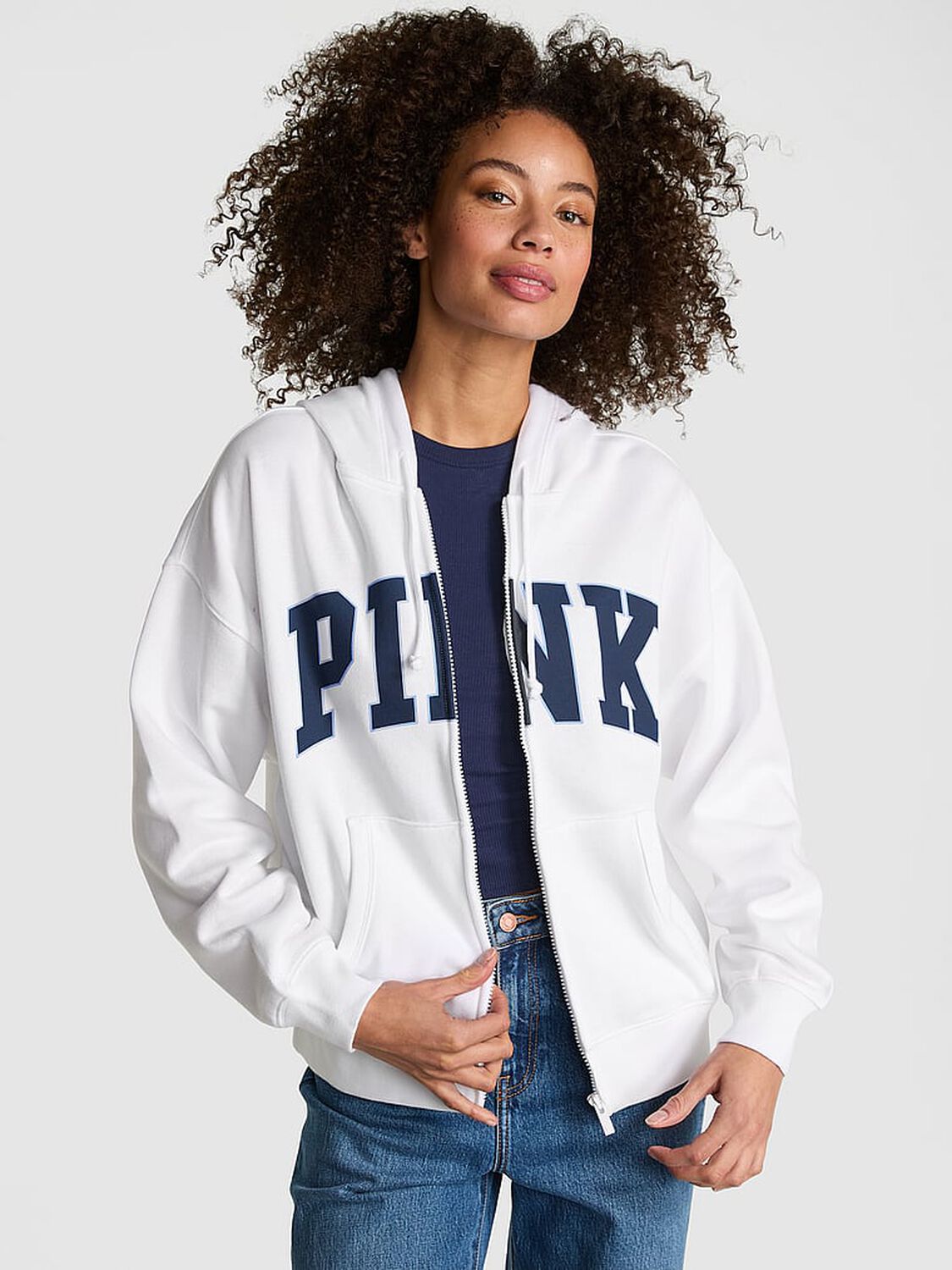 vs Pink Ivy Fleece Campus Full-Zip Hoodie Limited Edition Varsity Blue & White 1 of 4 