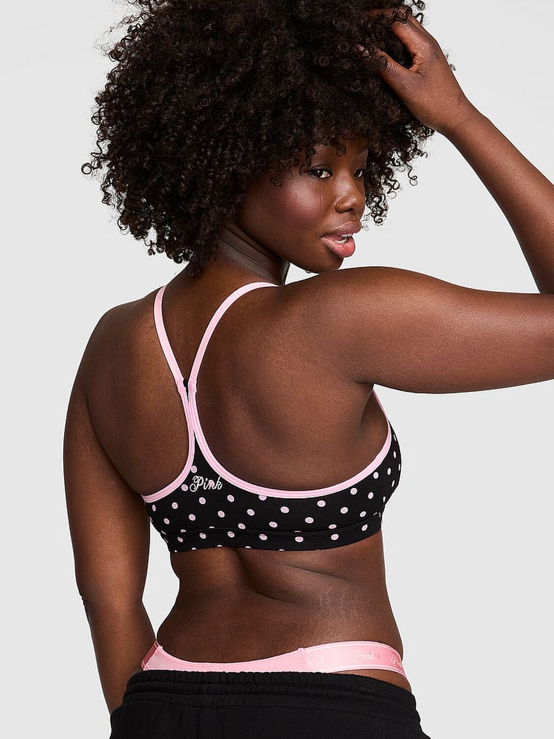 vs Pink All-Day Cotton&trade; Low-Scoop Racerback Bra Black With Pink Dots 2 of 3 