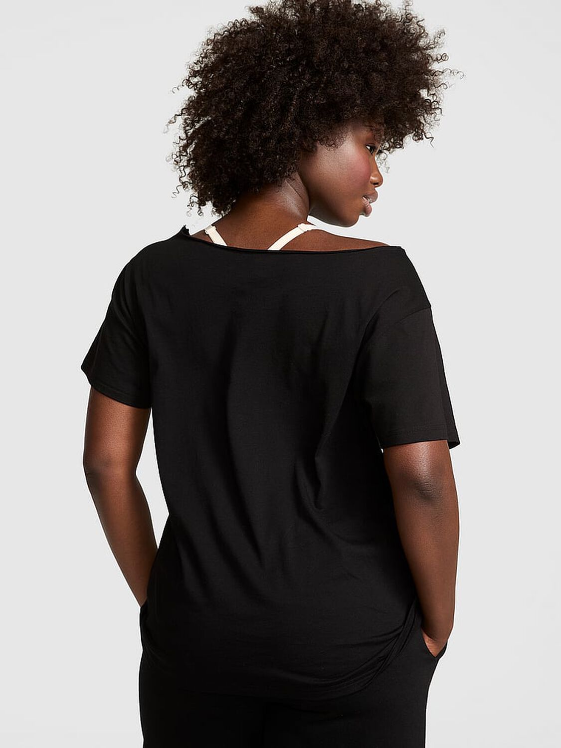 vs Pink Campus Cotton Off-The-Shoulder Tee Pure Black 86 2 of 3 