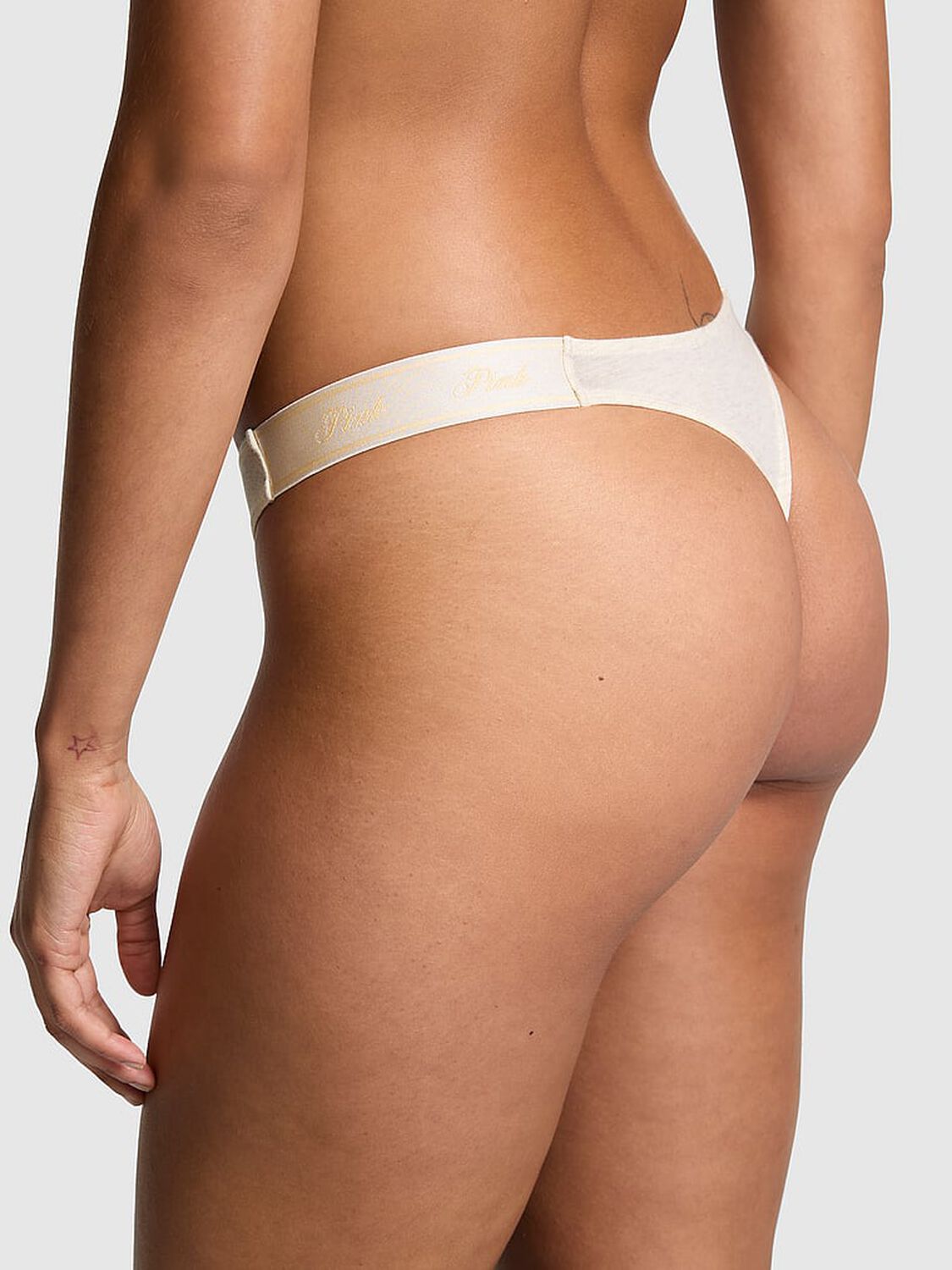 vs Pink Logo Cotton High-Leg Thong Panty Natural Heather 2 of 3 