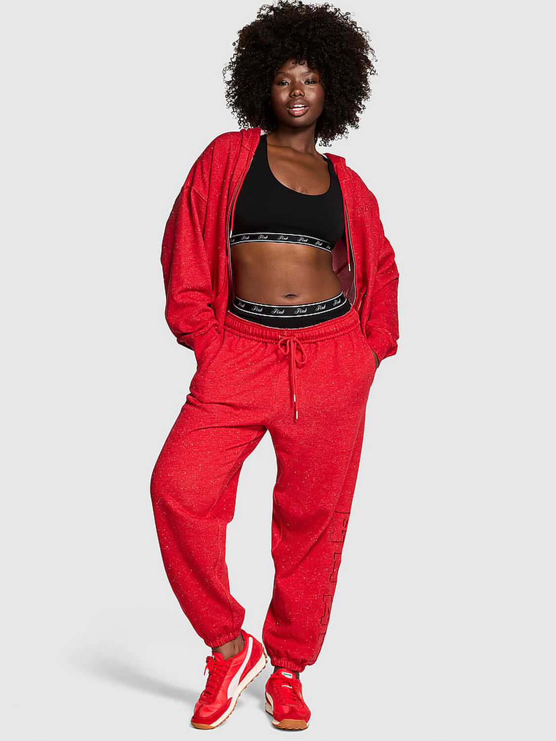 vs Pink Ivy Fleece Campus Sweatpants Heather Red Silver Angelina 1 of 2 