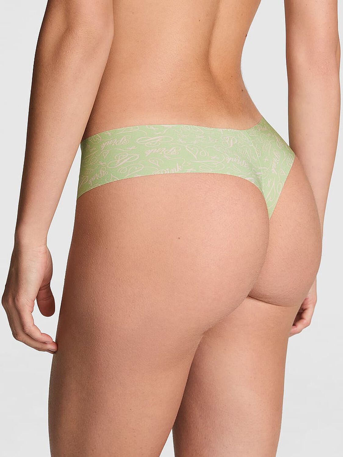 vs Pink No-Show Thong Panty Pale Petal Script Print 2 of 2 