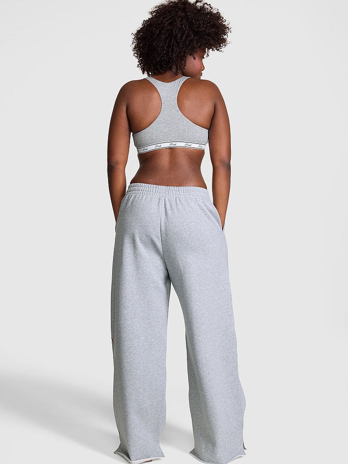 vs Pink Campus Fleece&trade; Wide-Leg Split-Hem Sweatpants Medium Heather Grey 2 of 4 