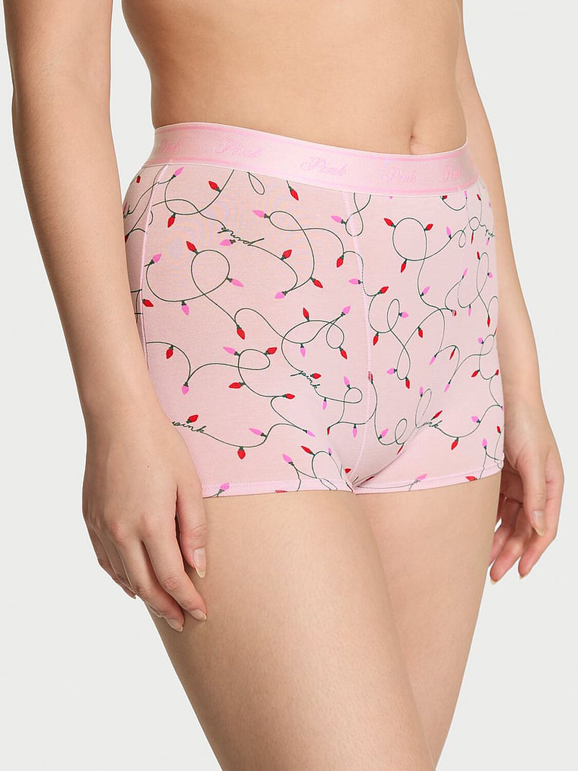 vs Pink Logo Cotton High-Waist Boyshort Panty Pink Tulip Lights Print 1 of 3 
