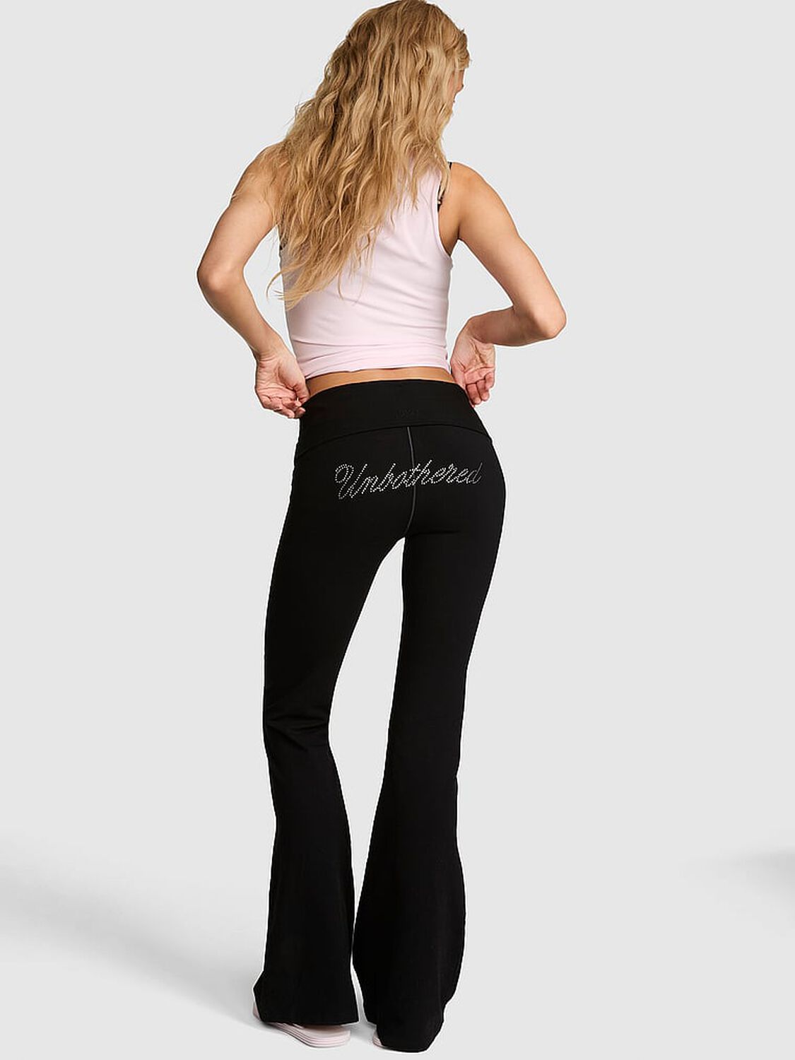 vs Pink All-Day Cotton&trade; Foldover Flare Leggings Pure Black Bling 2 of 3 