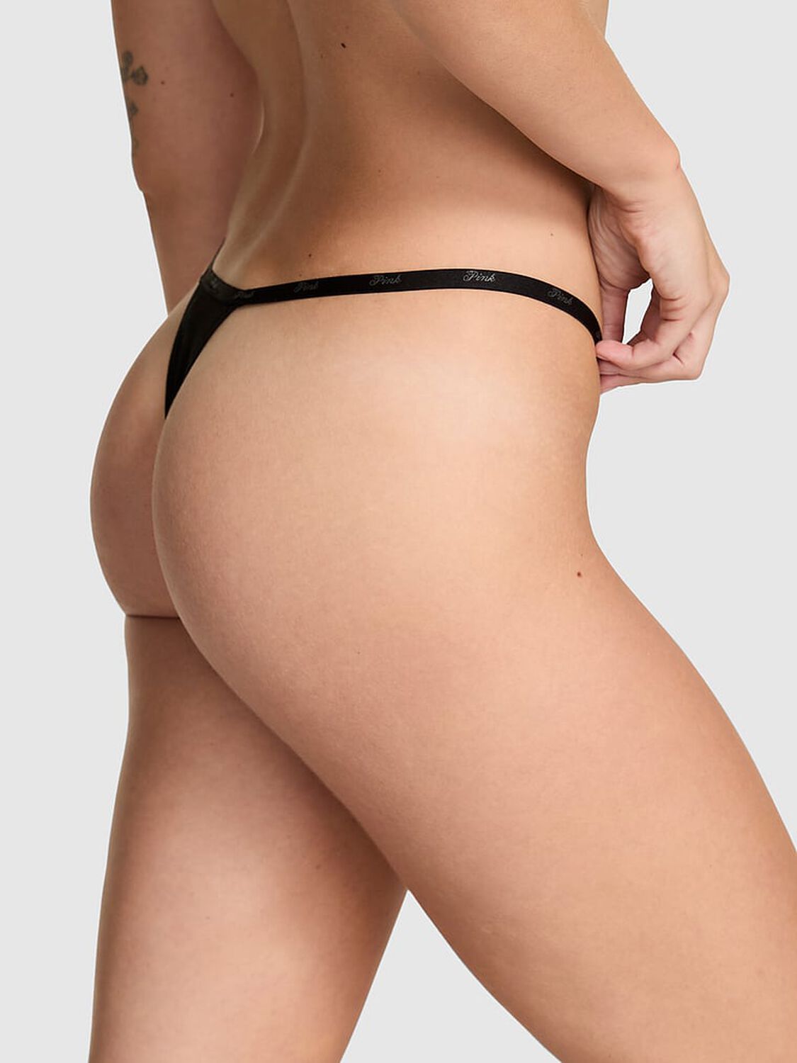 vs Pink Logo Cotton Scoop Thong Panty Black 2 of 2 