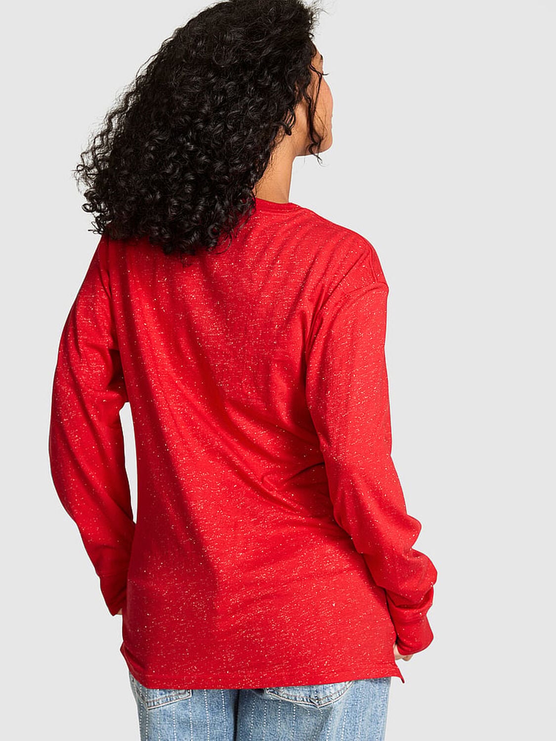 pink Pink Campus Cotton Long-Sleeve Tee Heathered Bright Vermillion Woven Shine 2 of 2 