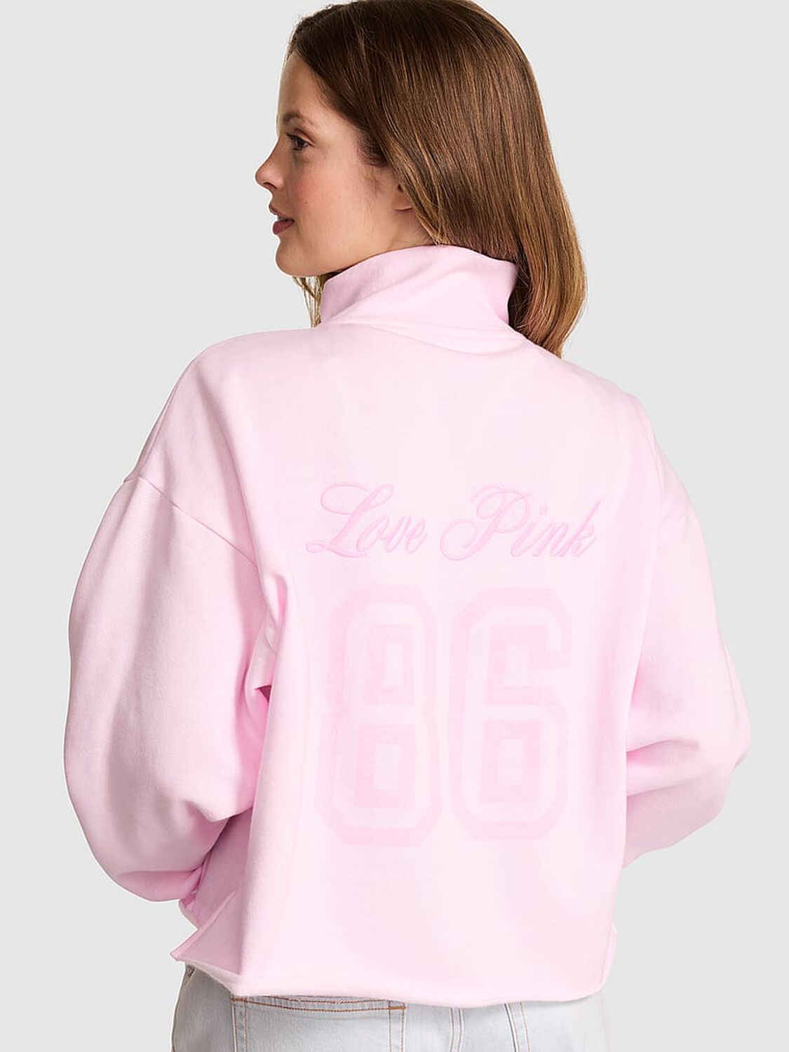 vs Pink Campus Fleece&trade; Quarter-Zip Straight-Cut Sweatshirt Pink Tulip Spring 2 of 3 