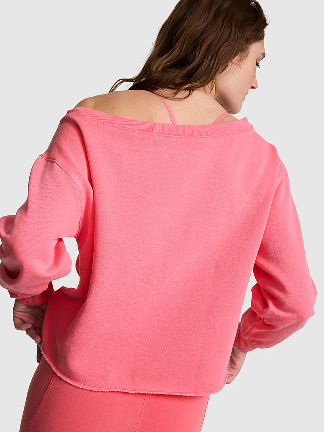 vs Pink Campus Fleece&trade; Rib Off-The-Shoulder Sweatshirt Vivid Pink 2 of 3 