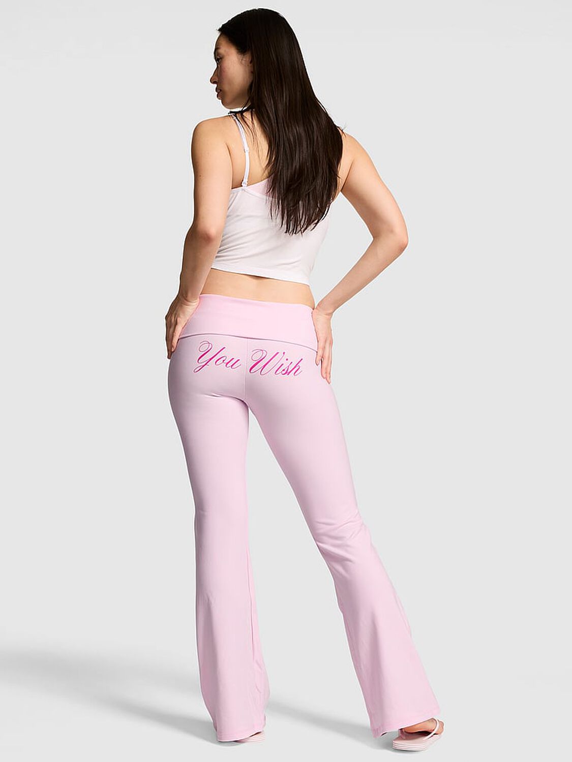 vs Pink Soft Modal Foldover Kick-Flare Leggings Pink Tulip Embroidery 2 of 3 