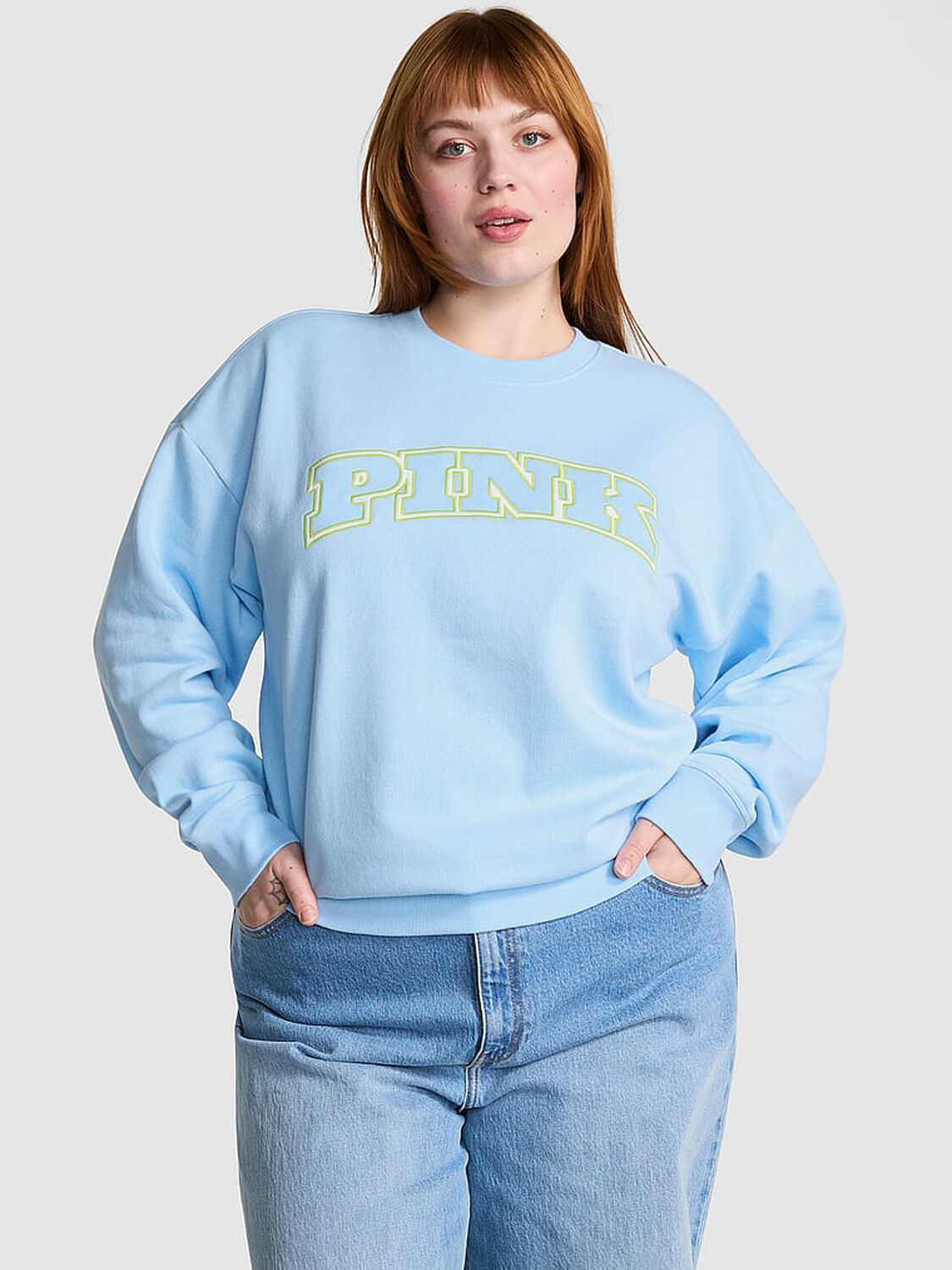 vs Pink Ivy Fleece Oversized Crew Sweatshirt Blue Dancer 1 of 3 