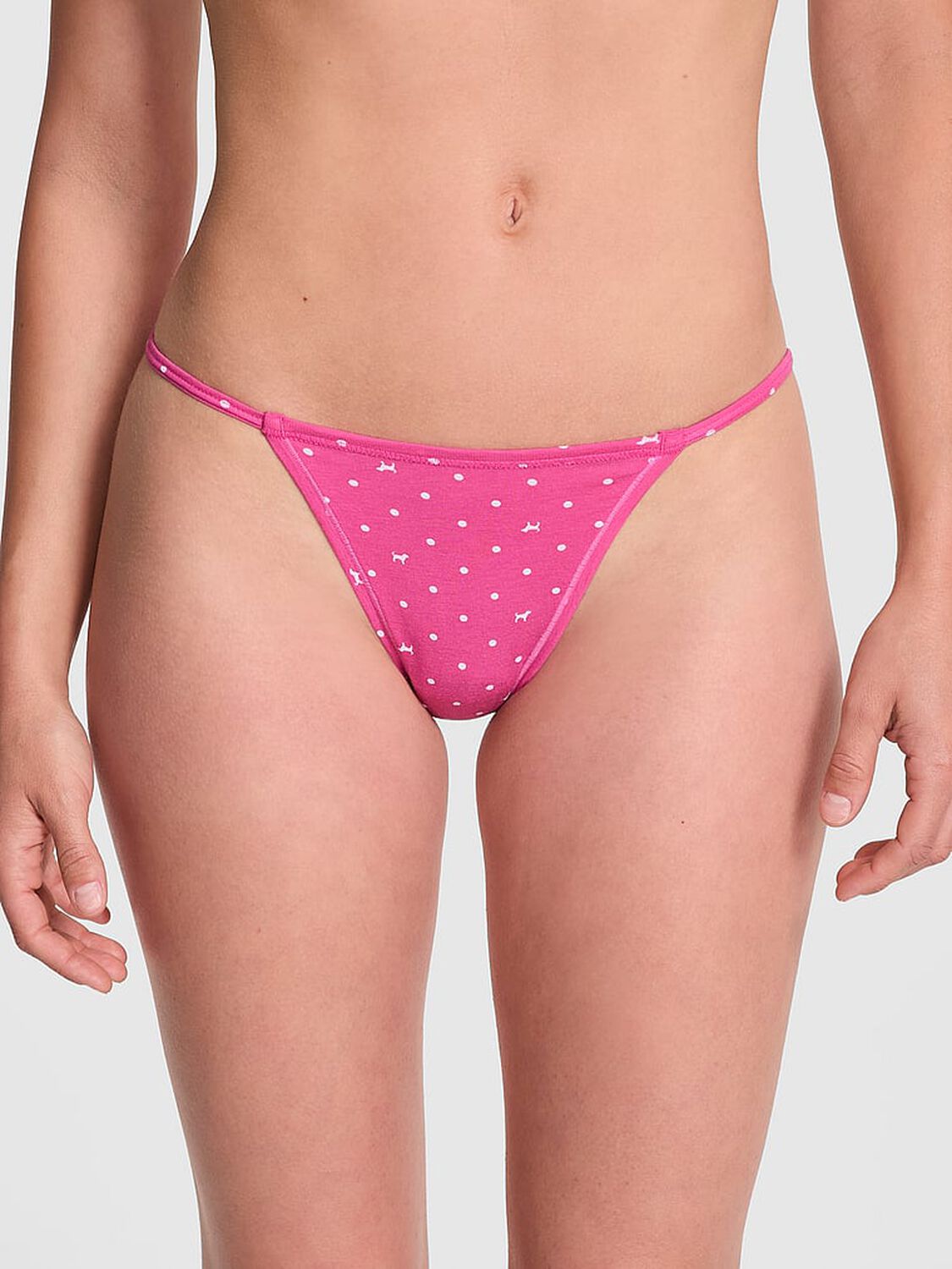 vs Pink Cotton String Bikini Panty Pink Gossip Dot Dog Print 1 of 3 