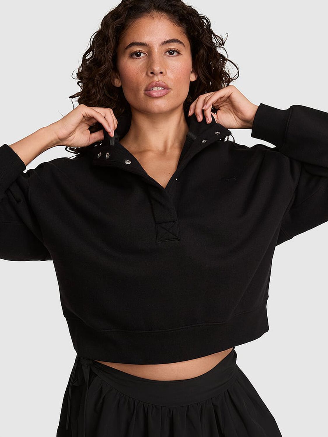 vs Pink Campus Fleece&trade; Snap-Up Sweatshirt Black 1 of 3 