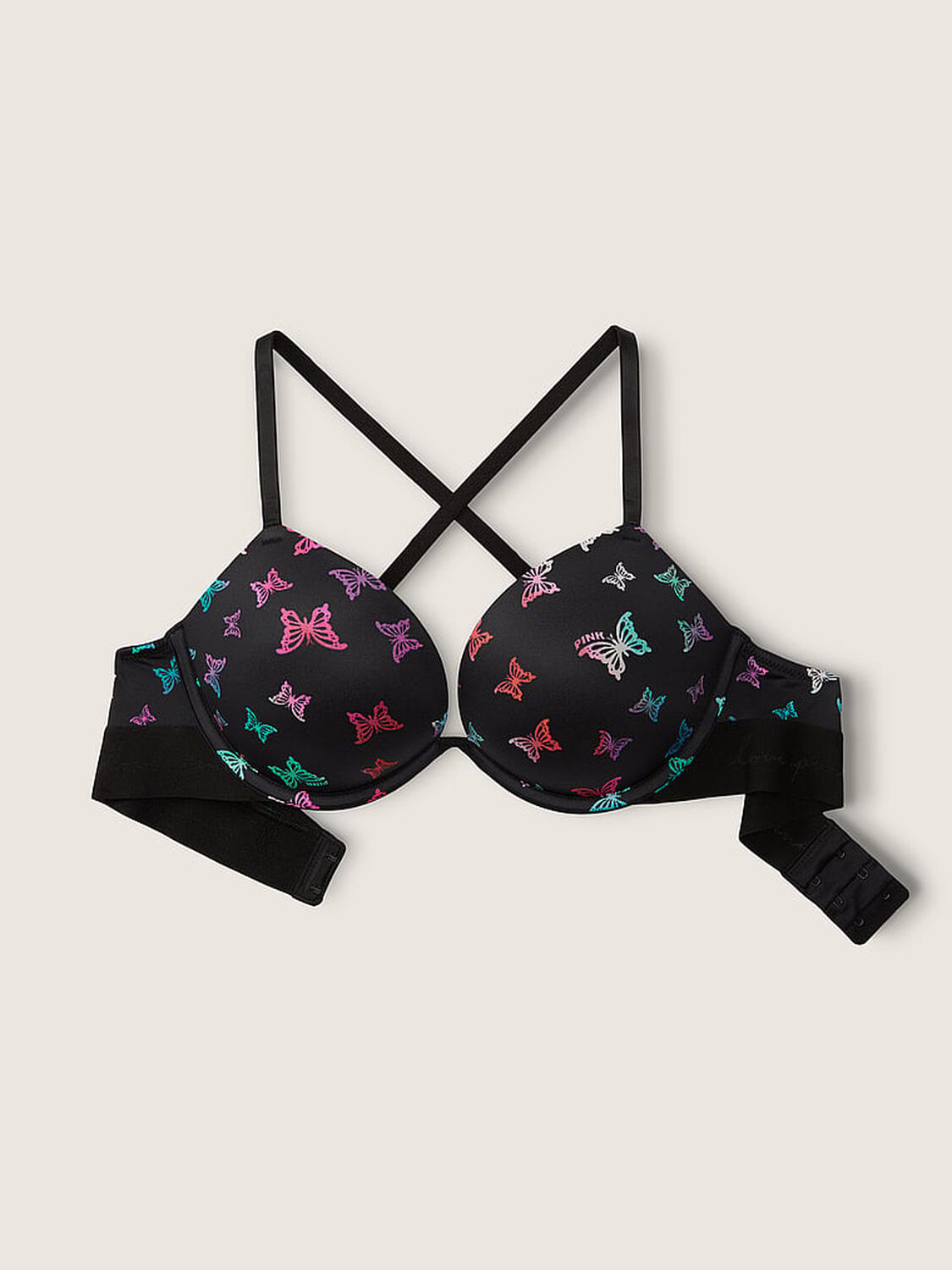 vs Pink Wear Everywhere Wear Everywhere Super Push-Up Bra Pure Black Butterfly Blur 4 of 4 