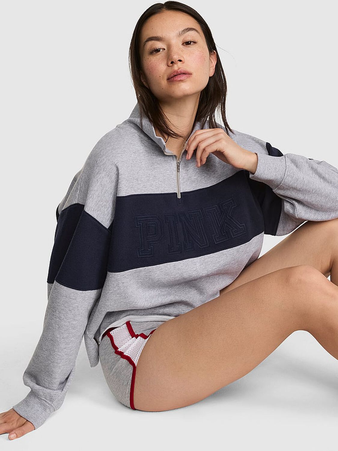 vs Pink Campus Terry&trade; Quarter-Zip Sweatshirt Heather Grey 1 of 3 
