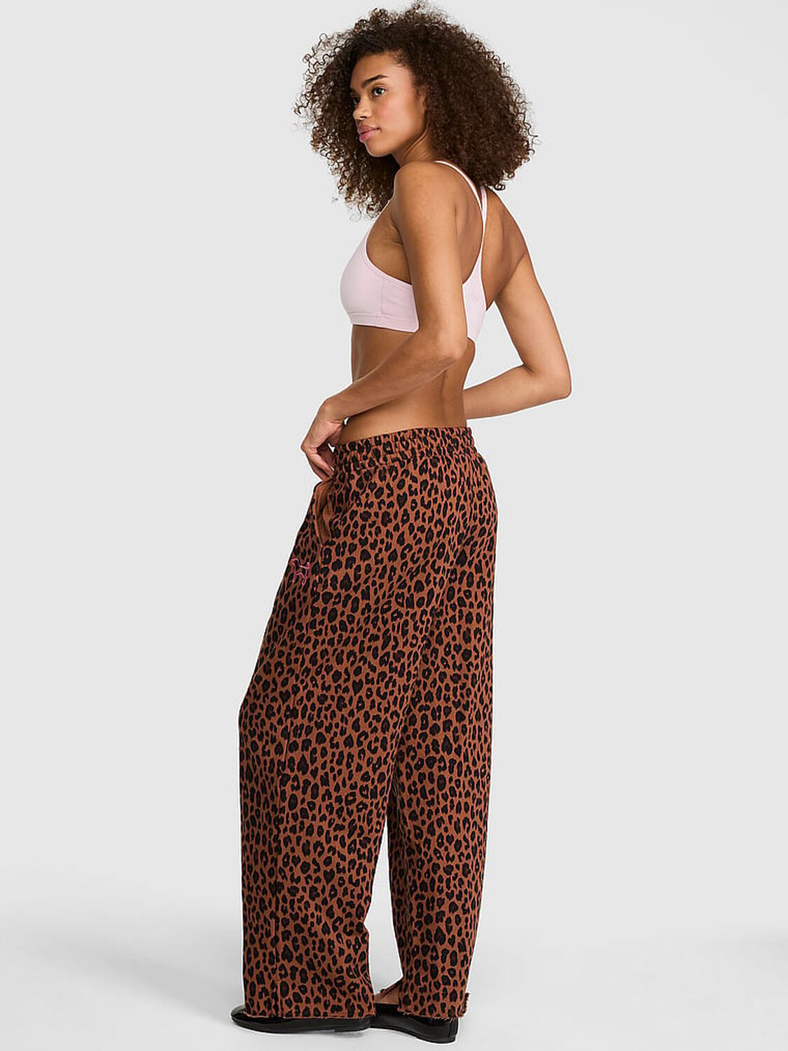 vs Pink Campus Fleece&trade; Wide-Leg Split-Hem Sweatpants Leopard 2 of 3 