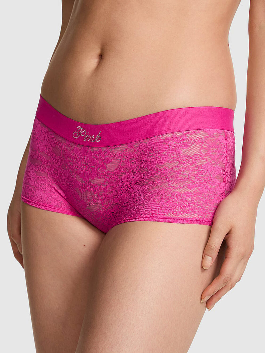 vs Pink Lacie Logo Boyshort Panty Pink Fire 1 of 3 