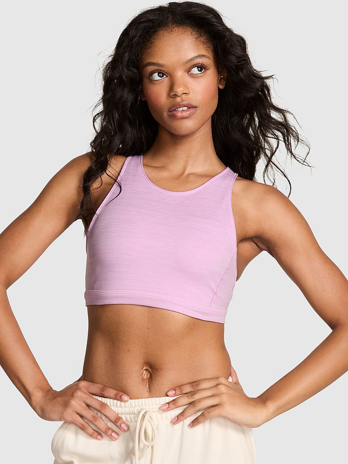 vs Pink Relay Cut-Out High-Neck Sports Bra Hushed Lilac Marl 1 of 2 