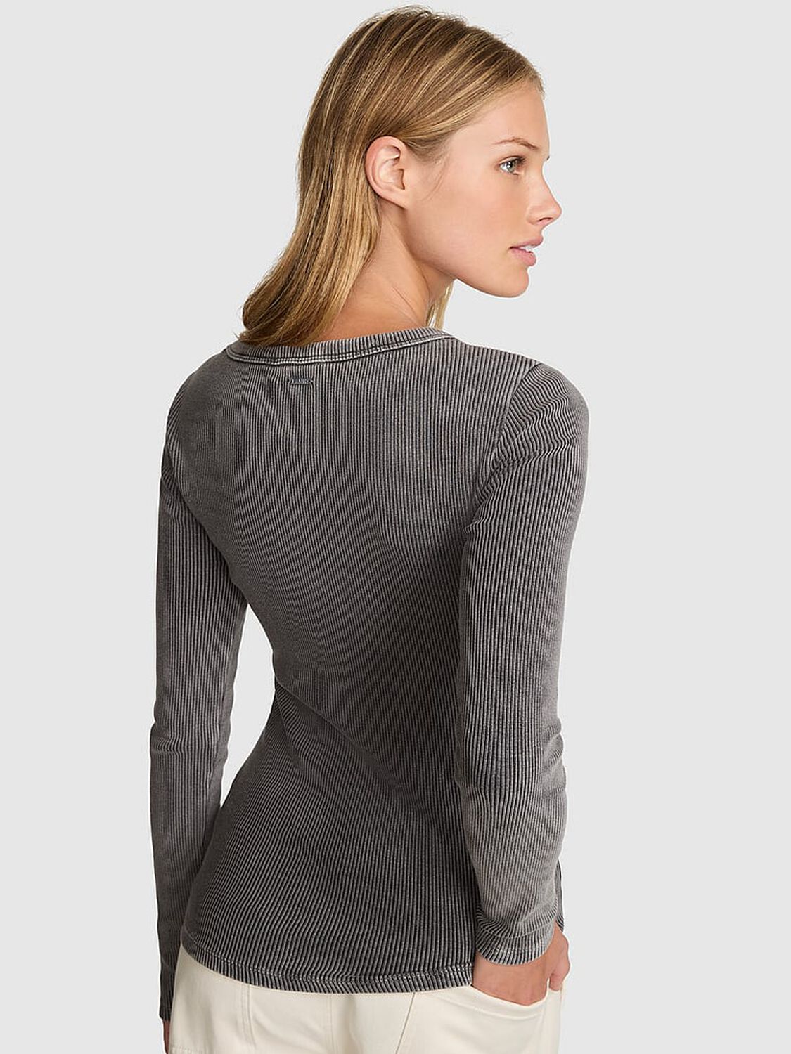 vs Pink Vintage Ribbed Scoop Long-Sleeve Tee Pure Black 2 of 3 