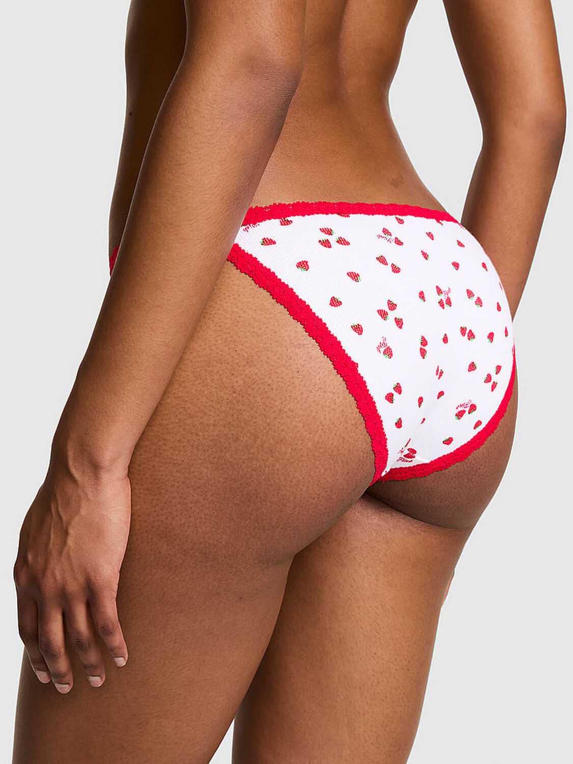 vs Pink PINK Wink&trade; Lace-Trim String Bikini Panty White Strawberry Print 2 of 3 