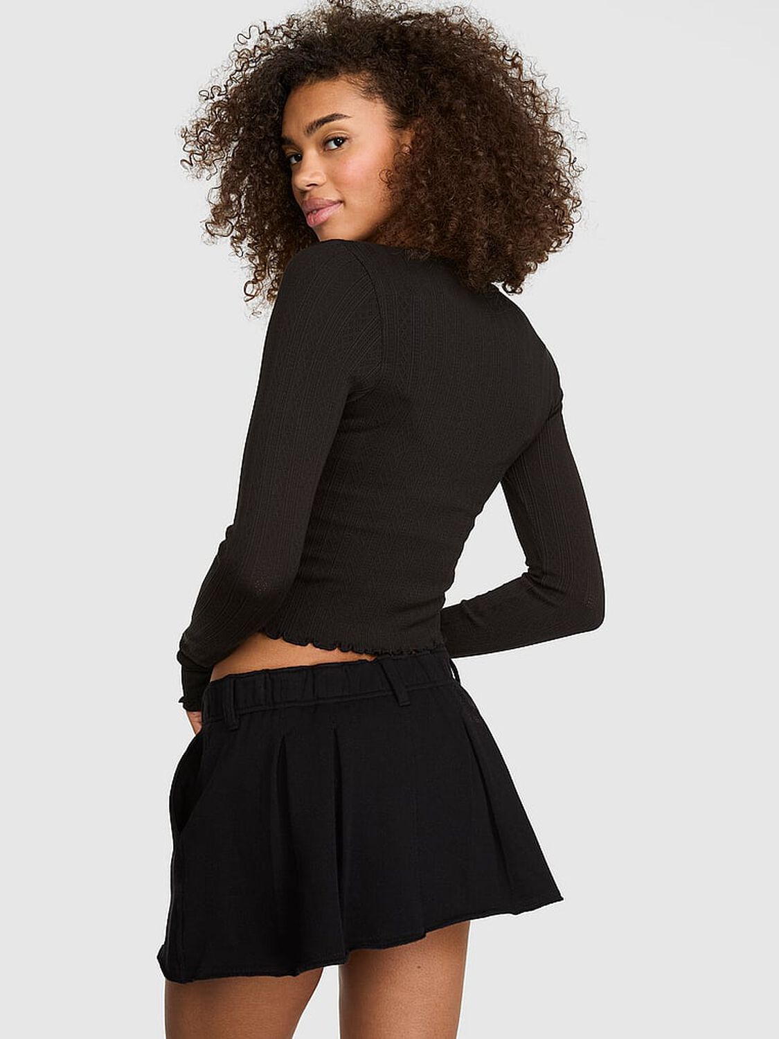 vs Pink Campus Fleece&trade; Pleated Skort Pure Black 2 of 3 