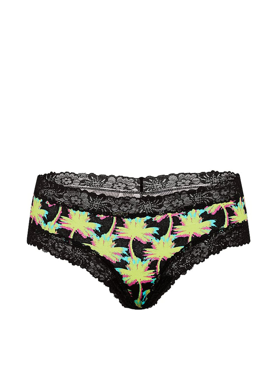 vs Pink PINK Wink&trade; Lace-Trim Cheeky Panty Black Palm Tree Print 3 of 3 