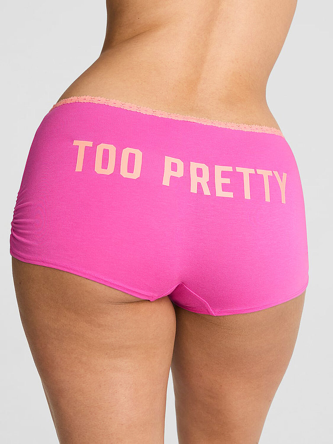 pink Pink Cotton Dorm Boyshort Panty Sizzling Strawberry With Peach Tree Lace And Too Pretty Butt Graphic 2 of 2 