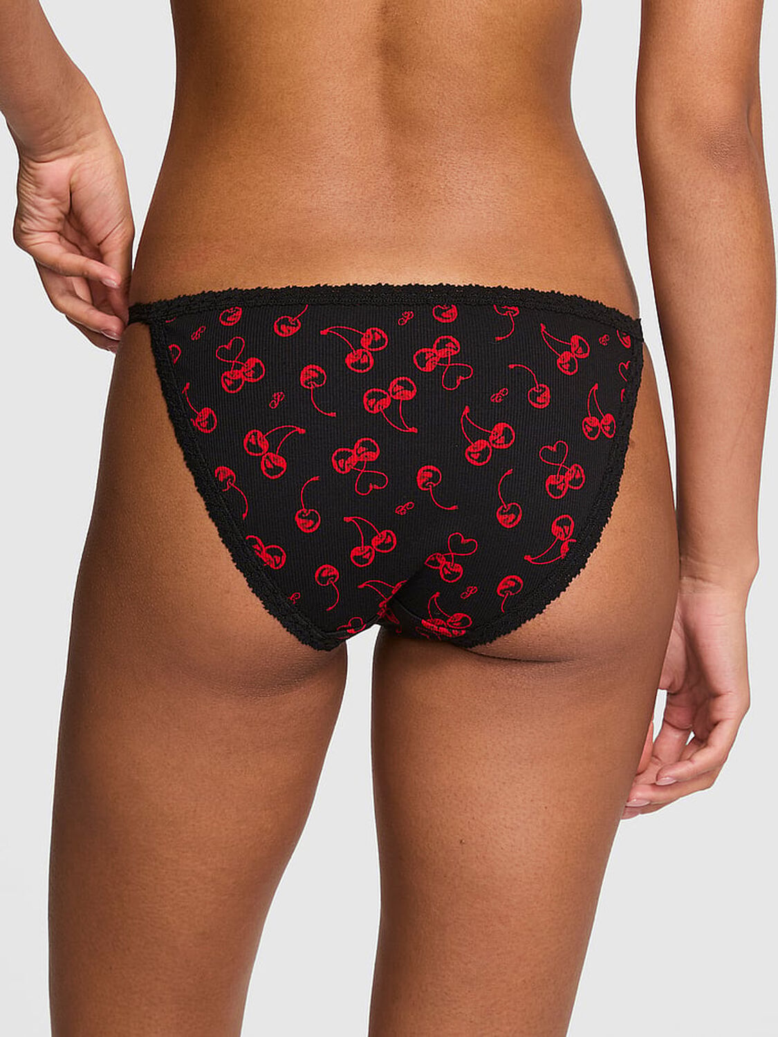 vs Pink Wink Lace-Trim String Bikini Panty Black Cherry 2 of 3 