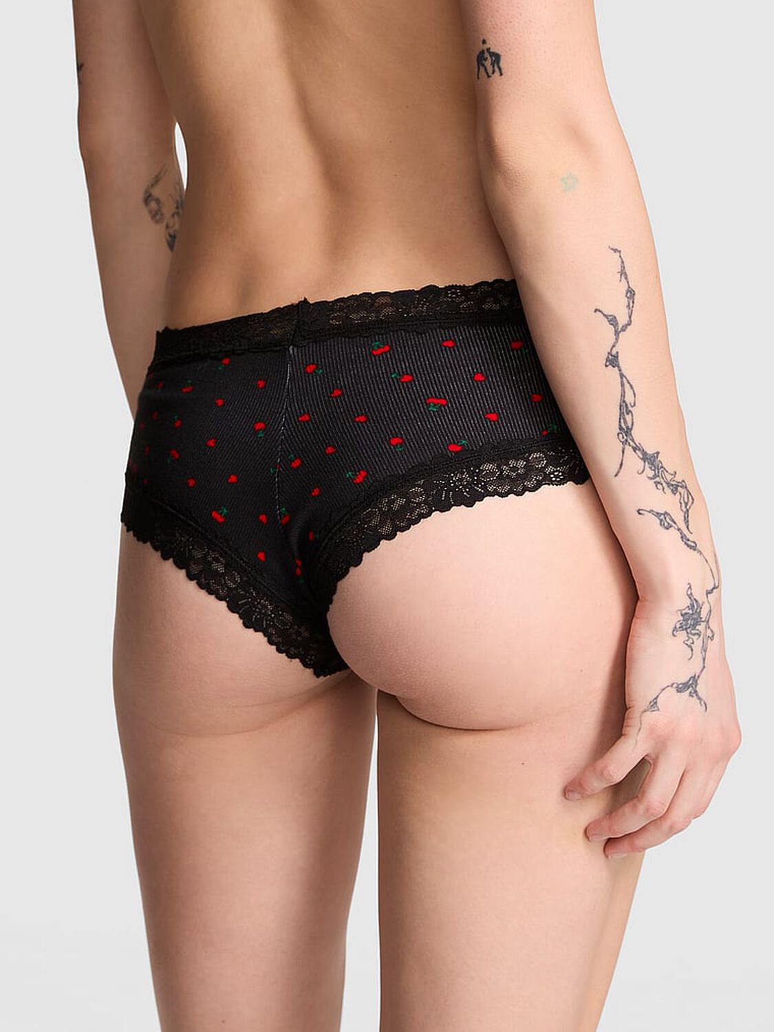 vs Pink Wink Lace-Trim Cheeky Panty Black Cherry Heart Print 2 of 3 