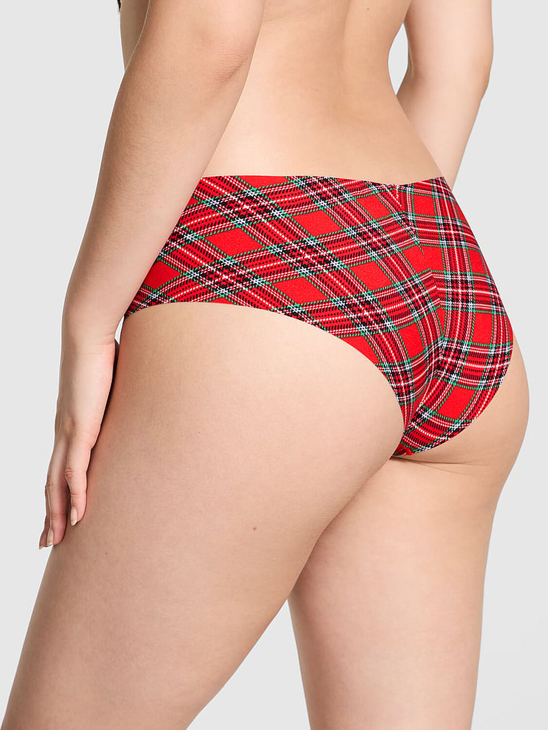 vs Pink No-Show Cheeky Panty Red Plaid Print With Tis The Season Foil Graphic 1 of 1 