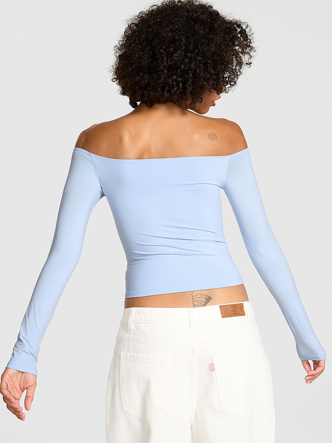 vs Pink Base Stretch Off-The-Shoulder Long-Sleeve Top Icy Blue 2 of 3 