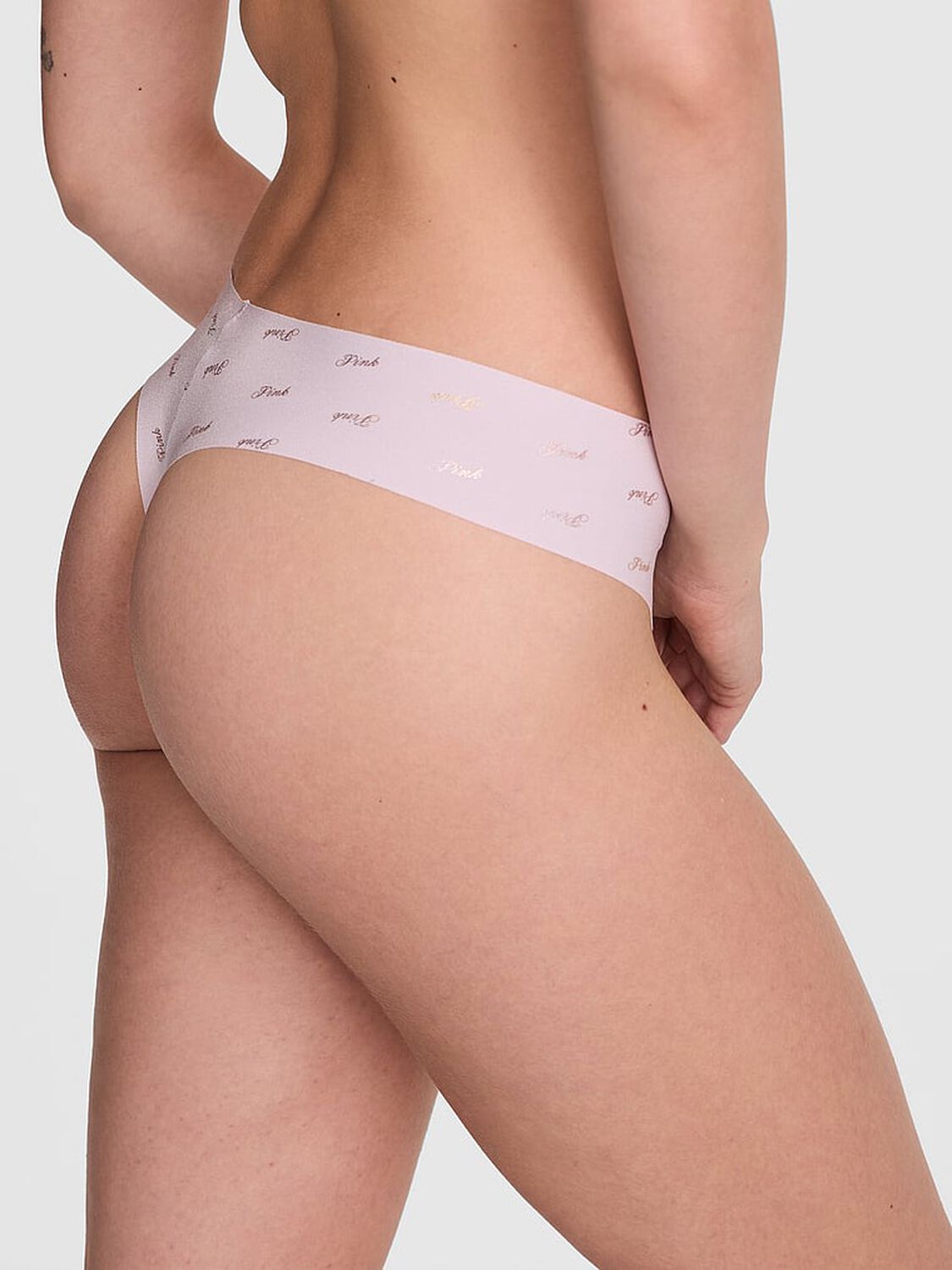 vs Pink No-Show Thong Panty Purple Whisper Logo Print 2 of 3 