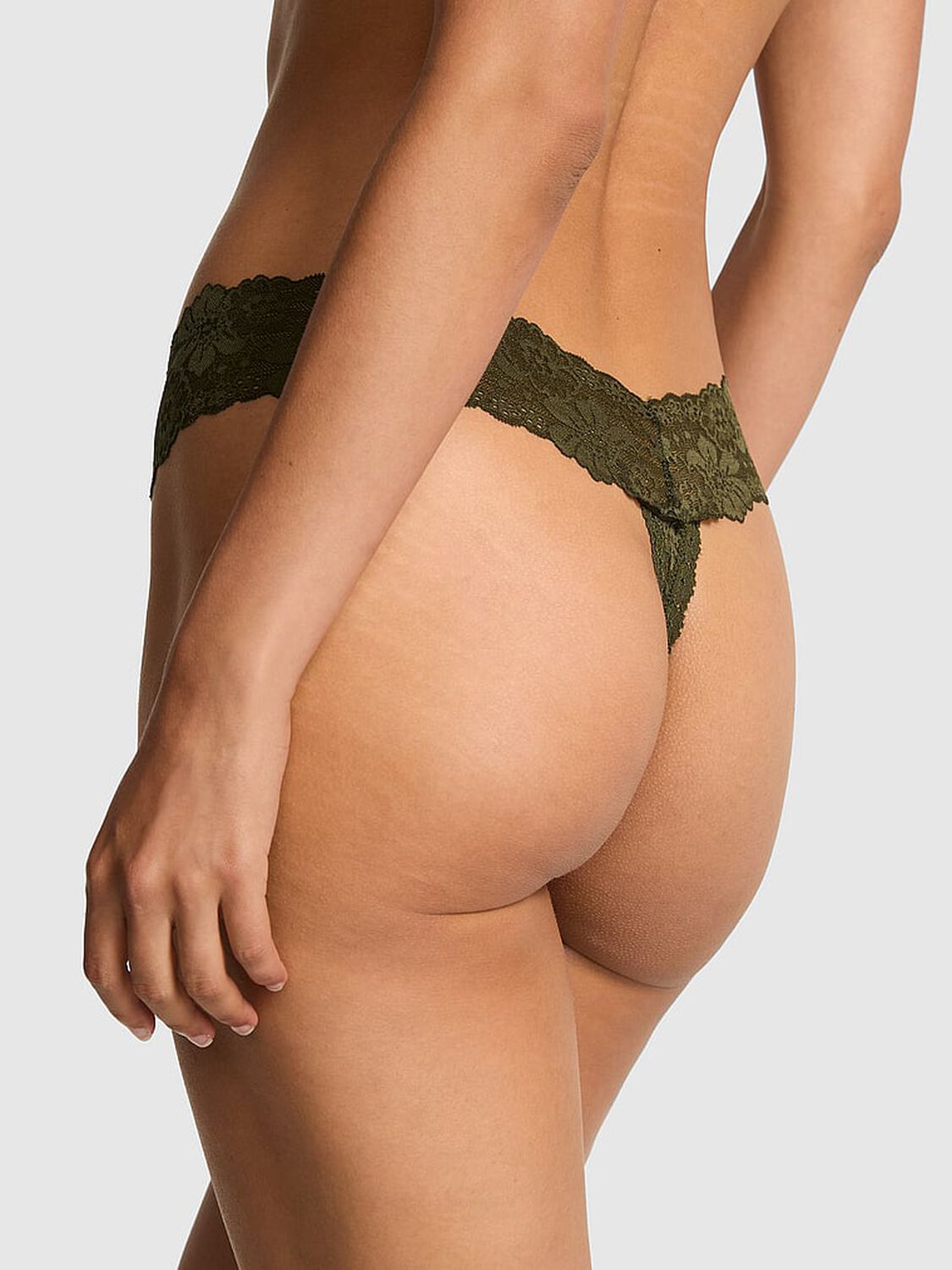vs Pink Wink Lace Thong Panty Olive 2 of 3 