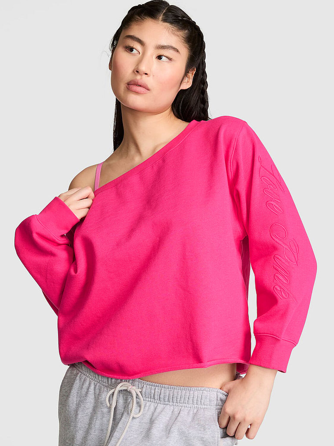 vs Pink Campus Fleece&trade; Rib Off-The-Shoulder Sweatshirt Ot Stuff 1 of 3 