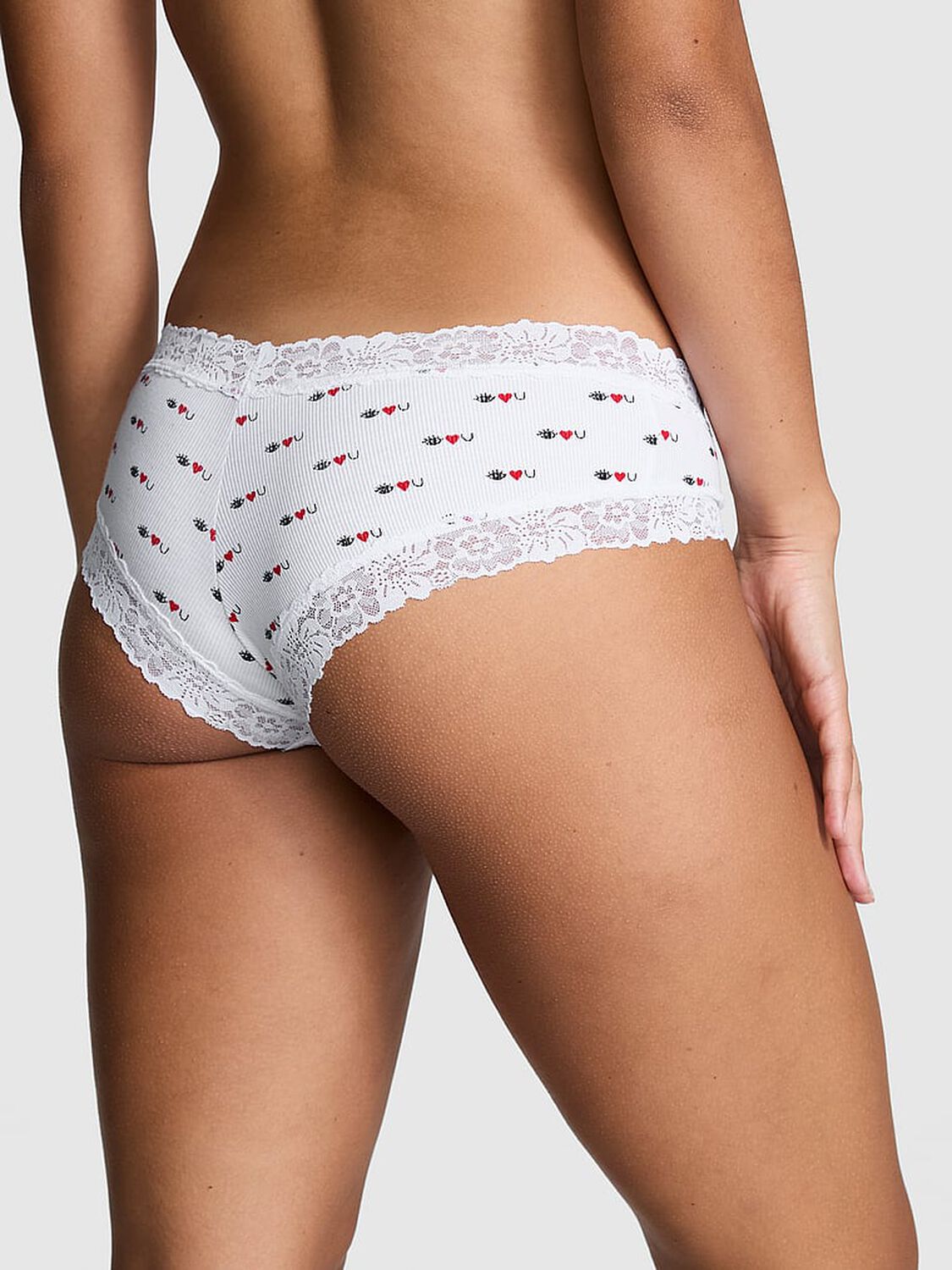 vs Pink Wink Lace-Trim Cheeky Panty White Eye Heart You Print 2 of 3 