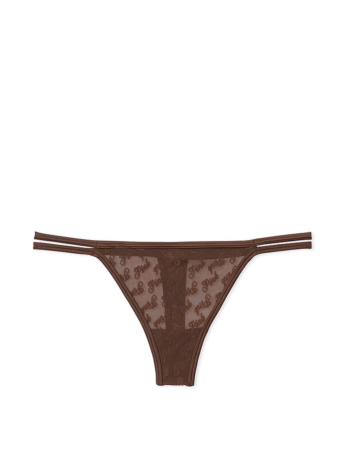 vs Pink Logo Mesh Strappy Thong Panty Ganache 3 of 3 