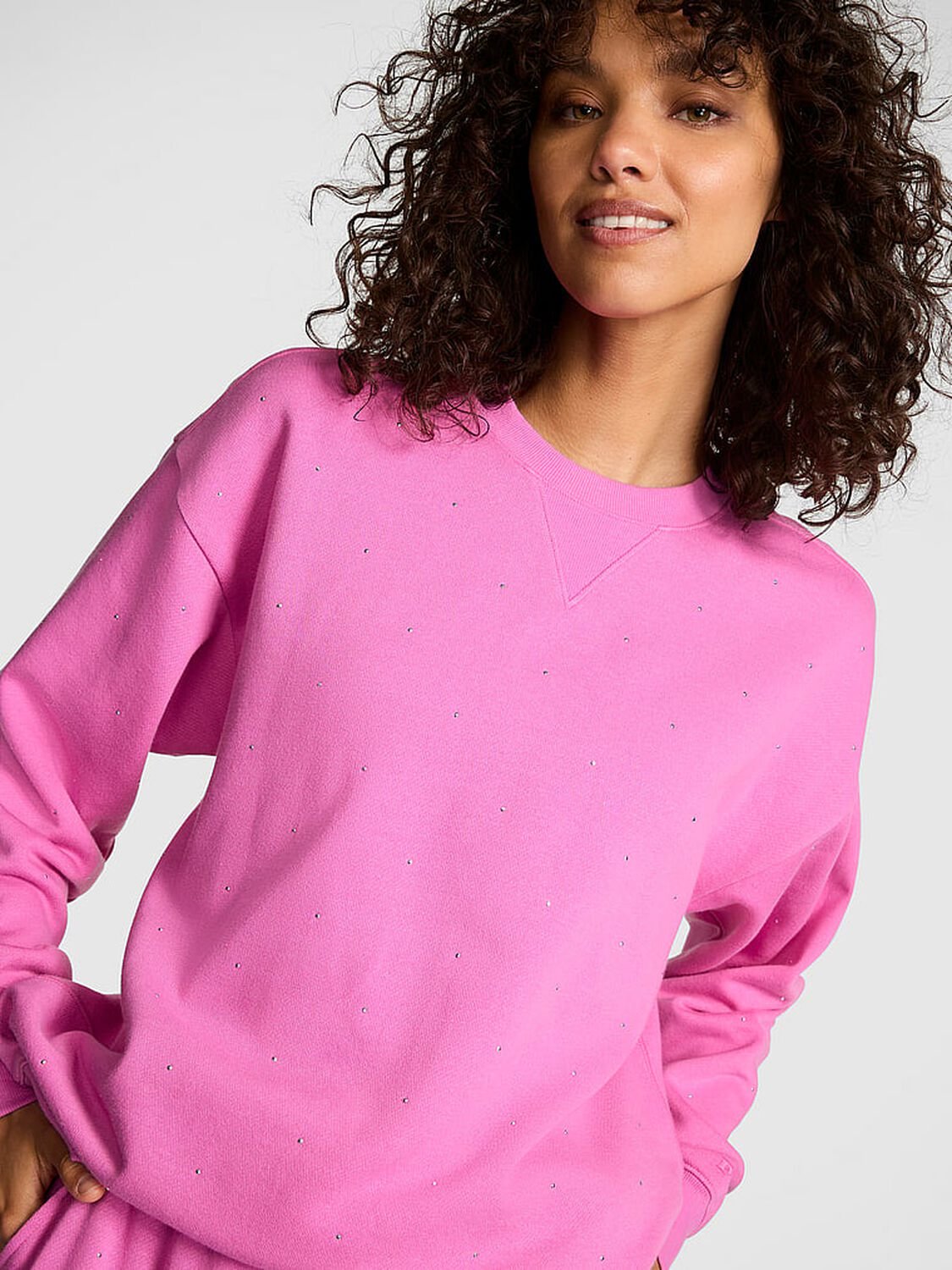 vs Pink Ivy Fleece Oversized Crew Sweatshirt New Peony Band 1 of 3 