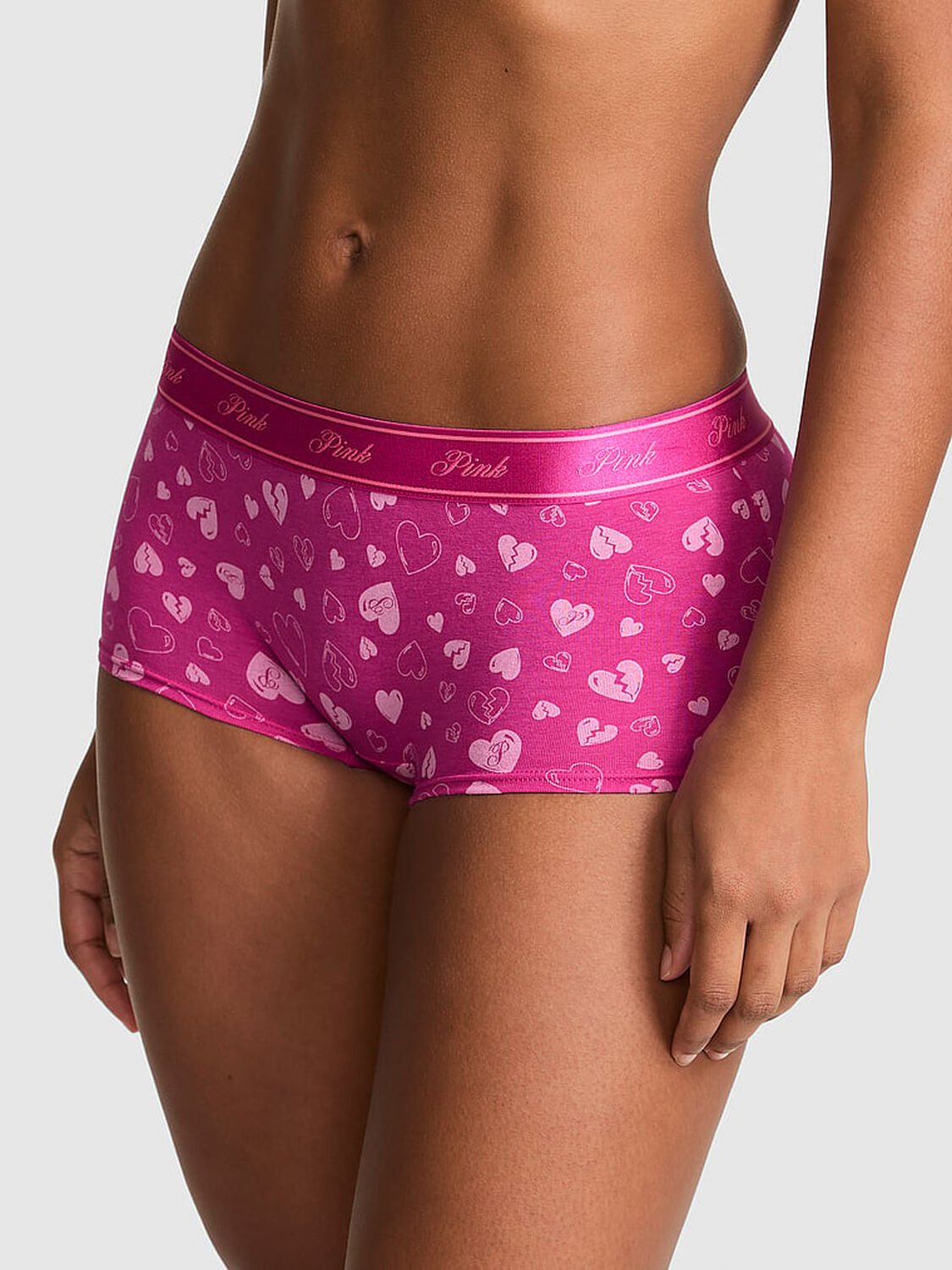 vs Pink Logo Cotton Boyshort Panty Pink Fire Broken Hearts 1 of 3 