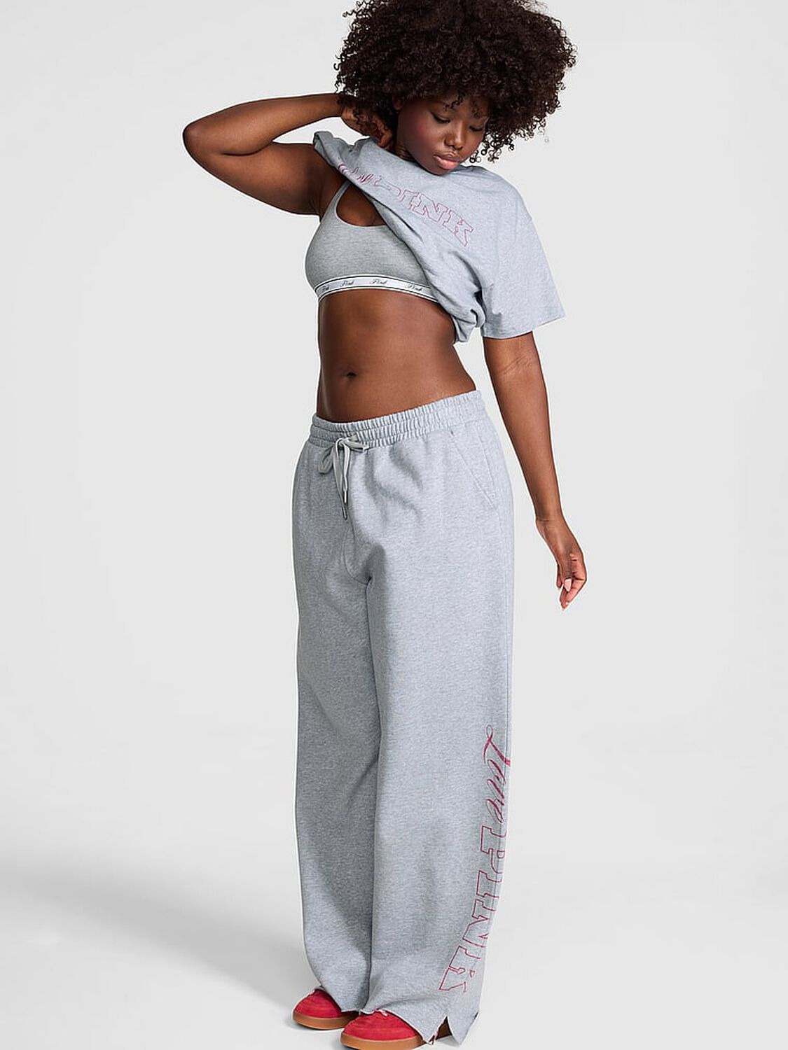 vs Pink Campus Fleece&trade; Wide-Leg Split-Hem Sweatpants Medium Heather Grey 1 of 4 